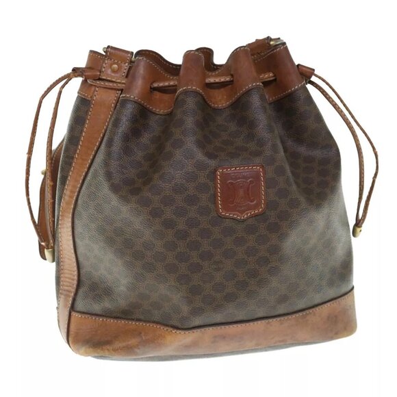 CELINE Macadam Canvas Shoulder Bag PVC Leather Brown Auth bs11386 - Picture 1 of 16